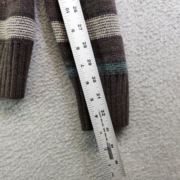 Fossil Sweater Mens M Brown Striped Shawl Collar Pullover Ribbed Knit Grandpa - Picture 7 of 16